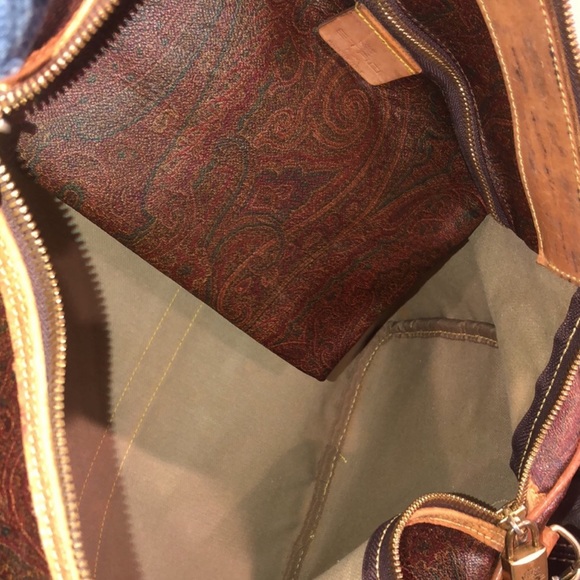 M ETRO MILANO Paisley Coated Canvas Vachetta Leather Boston Shoulder Weekend Bag - Picture 9 of 17